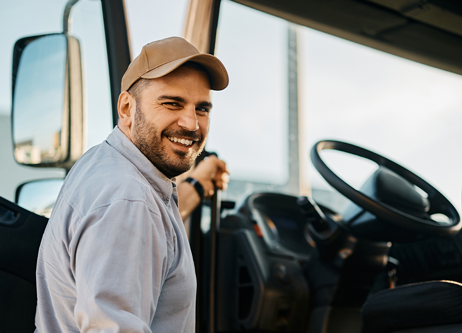 employee entering truck